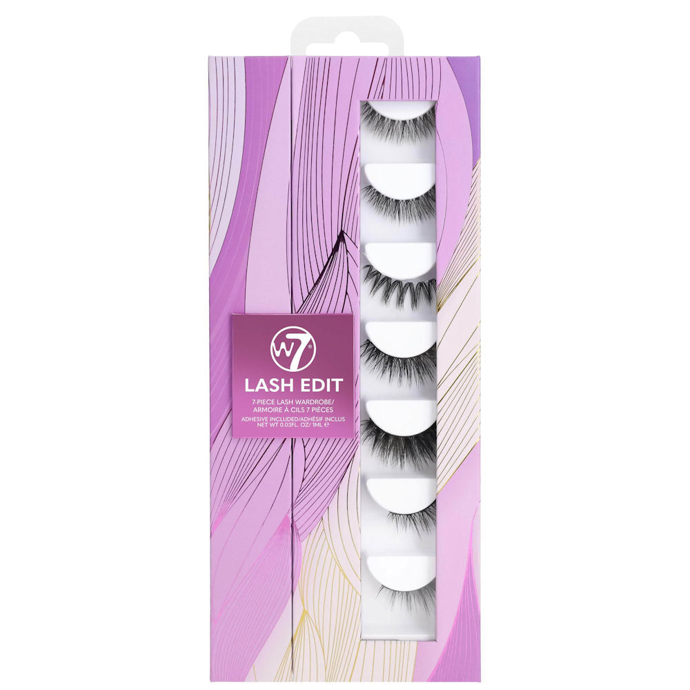 W7 Cosmetics Lash Edit Lash Wardrobe Gift Set False Eyelashes - 7 Piece Reusable Lightweight Natural Look Adhesive Included