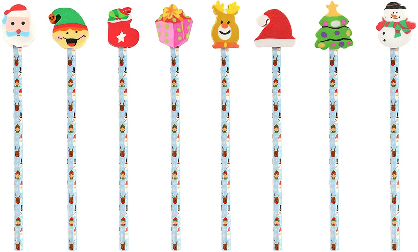 12 Christmas Pencils & Erasers