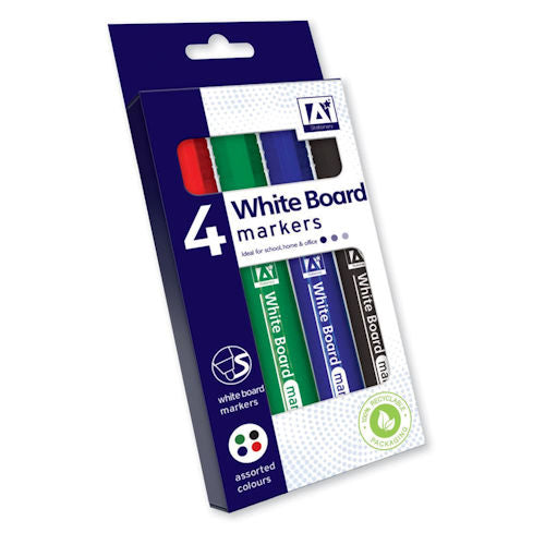 White Board Markers - 4 Pack Assorted Colours Writing Offices Schools