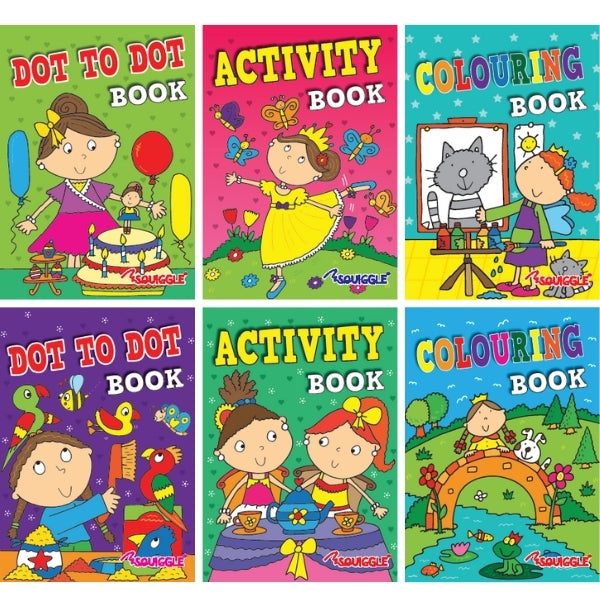 Mini Colouring Activity Books Girls - 6 Pack Compact Size Girls Entertainment