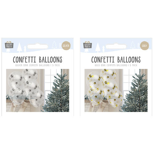 Star Confetti Balloons - 5 Pack Assorted Festive Holiday Party Decoration Celebratory Balloons