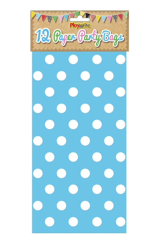 12 Blue Polka Dot Paper Bags