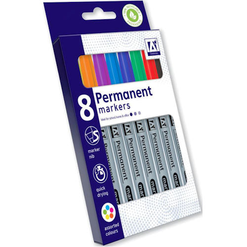 Permanent Markers - 8 Pack Bright Colours Long-Lasting Ink Vivid Shades Various Surfaces