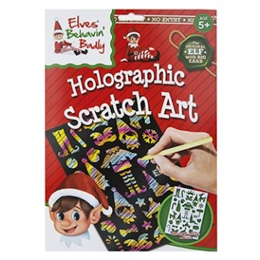Elf Holographic Scratch Art Set - Creative Craft Activity Festive Holiday Christmas Naughty Elves