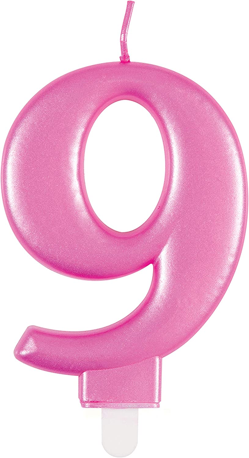 Number 9 Metallic Pink Candle