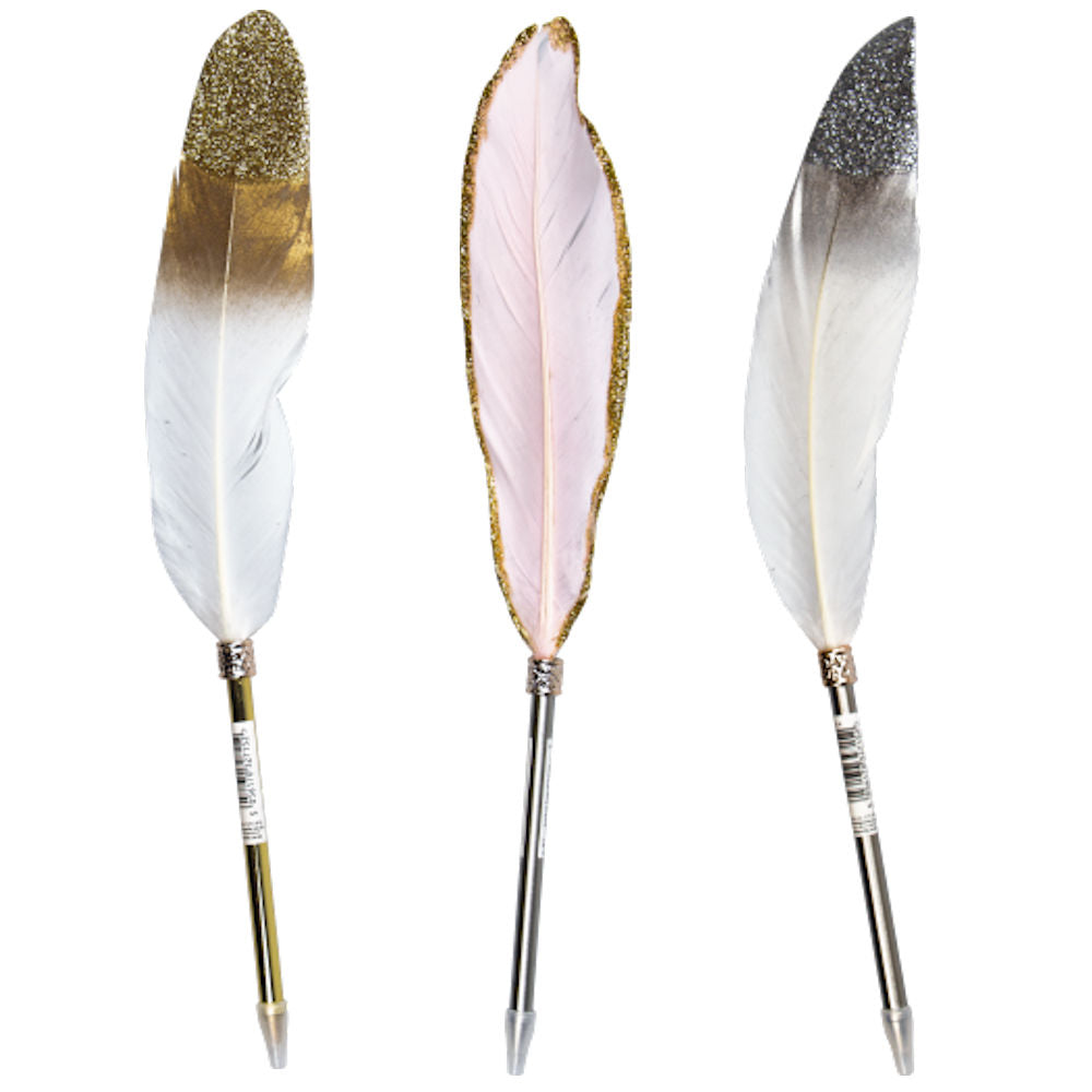 Glitter Feather Pen Single - Assorted Colour Sparkling Ballpoint Pen with Feather Decoration