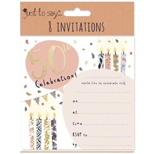 50th Invitation Cards - 8 Pack Milestone Celebration Party Invite Elegant Decorative Design
