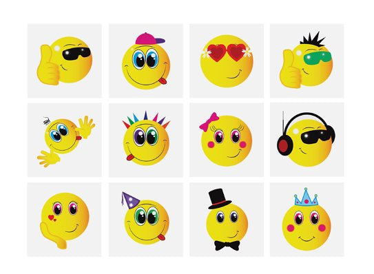 12 Happy Face Temporary Tattoos