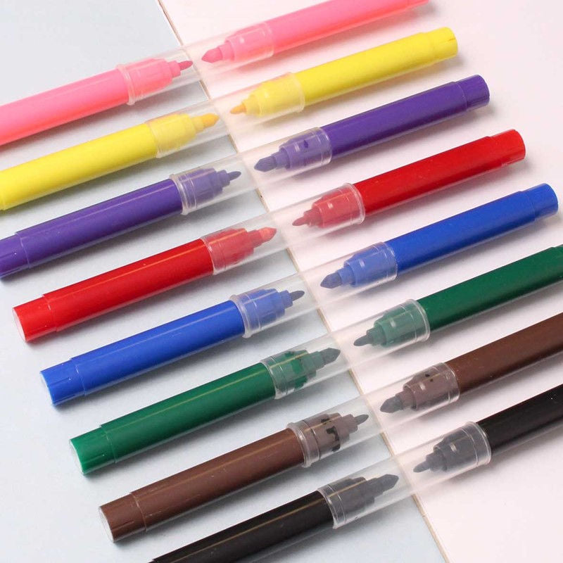 Thick & Thin Fibre Pens - 8 Pack Assorted Bright Colours Fast Drying Double Ended Markers