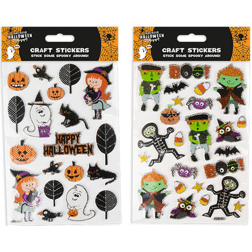 Kids Craft Halloween Stickers - Assorted Spooky Decoration Party Haunted House Ghost Witch Bat Spider Web