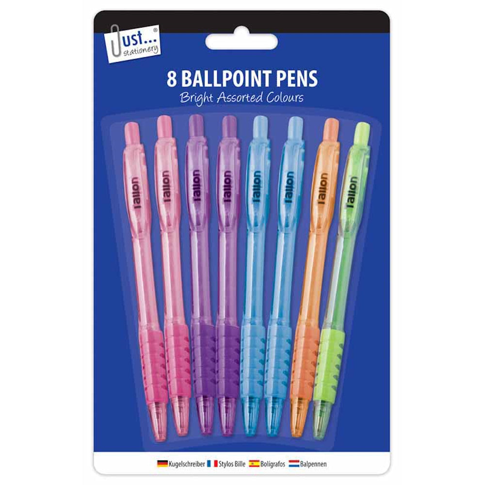 Pastel Coloured Ballpoint Pens - 8 Pack Assorted Soft Colour Writing Stationery