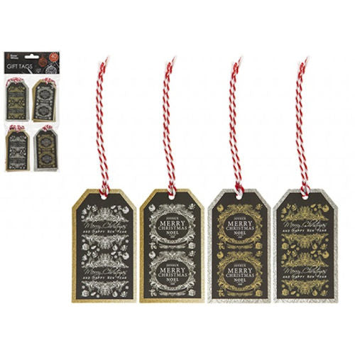Printed Gift Tags - 40 Pack Assorted Designs Christmas Birthday Present Labels