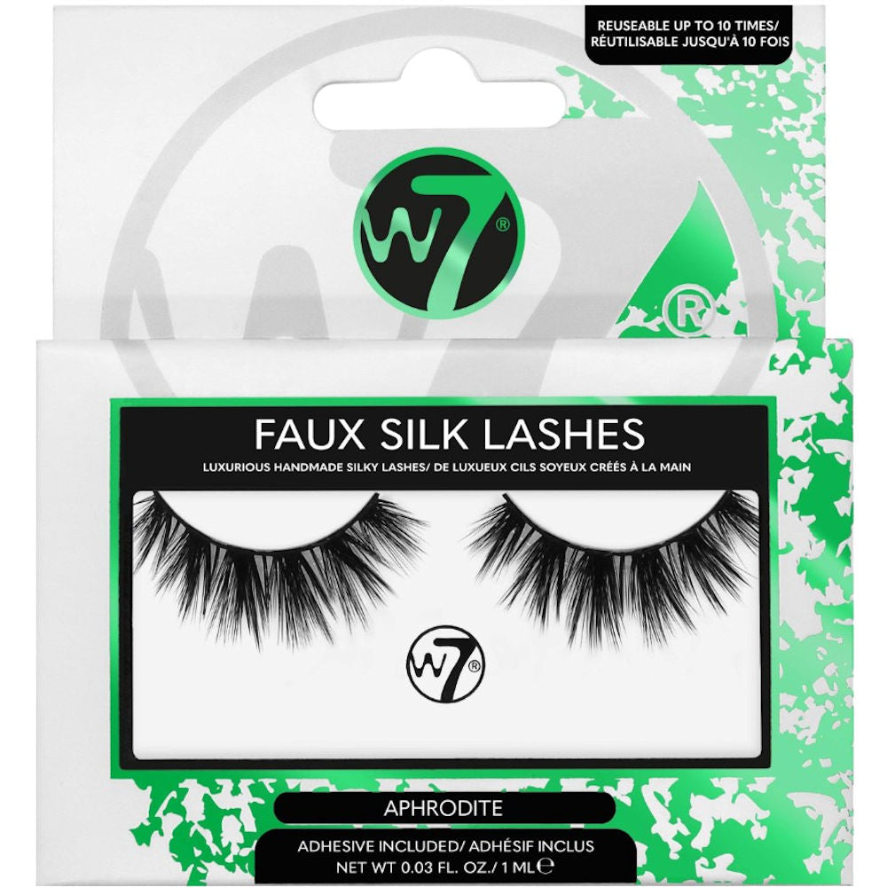 W7 Cosmetics Faux Silk False Fake Eyelashes - Aphrodite Reusable Lightweight Natural Look Adhesive Included