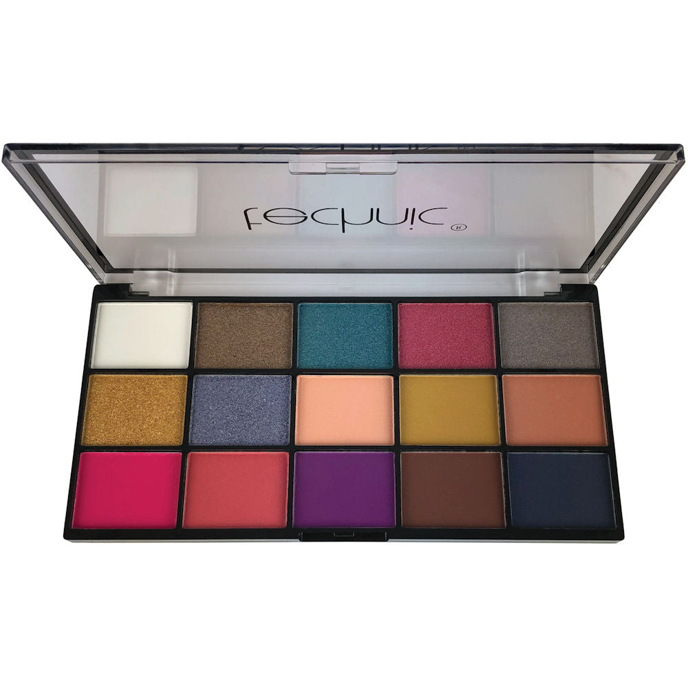Technic Cosmetics 15 Colour Pressed Pigment Eyeshadow Palette Vacay - Makeup Beauty Glamour Vibrant Shades Palette