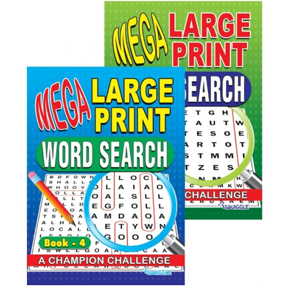 A4 Mega Large Print Word Search Book - Assorted Easy To Read Format High Quality Paper Relaxing Brain Teasers