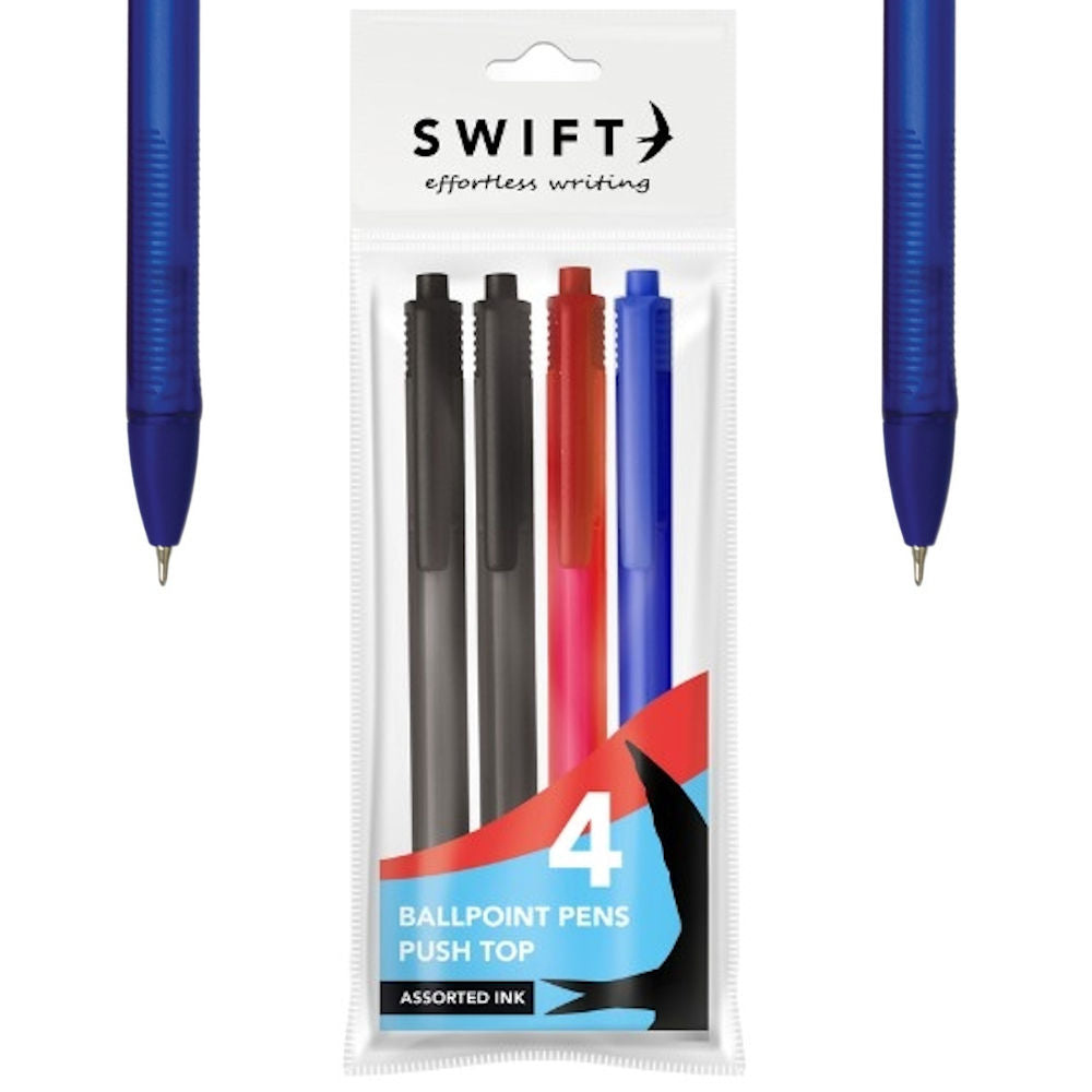 Retractable Tinted Assorted Pens - 4 Pack Smooth Writing Assorted Ink Style