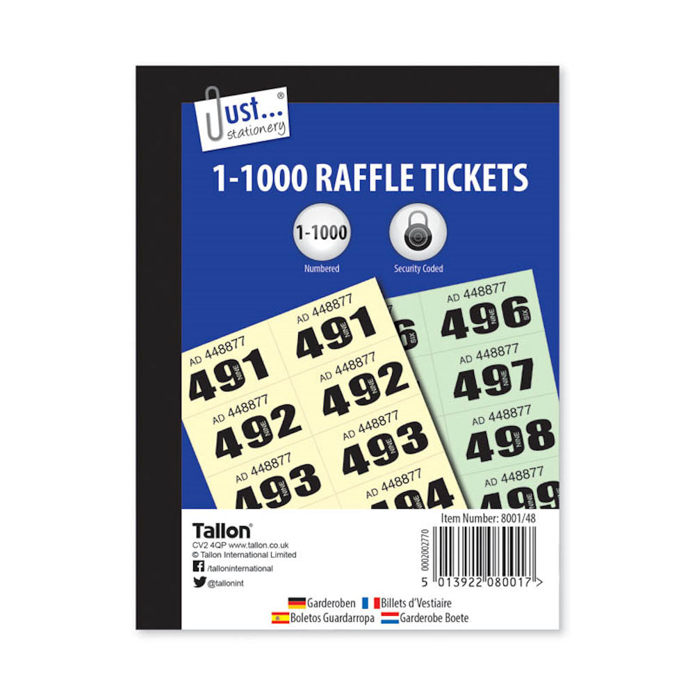 Cloakroom Raffle Tickets - 1-1000 Assorted Numbered Tombola Draw Prize Event