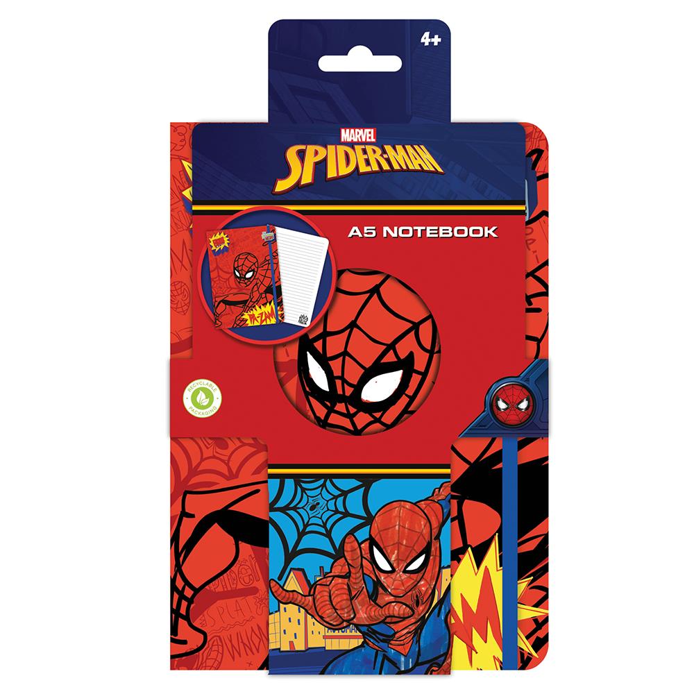 A5 Spiderman Notebook - Merchandise Spiral Bound Ruled Writing Pad Superhero Theme