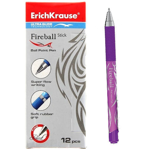 Fireball Stick Ballpoint Pens Violet - 12 Pack Smooth Writing Office Stationery Essential