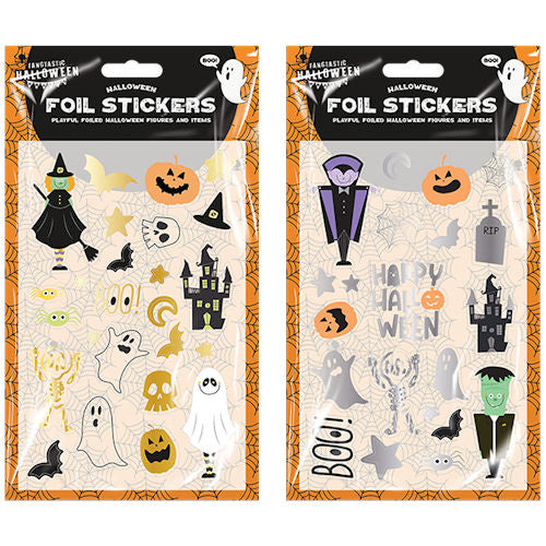 Halloween Foil Finish Stickers - Assorted Spooky Decoration Party Haunted House Ghost Witch Bat Spider Web