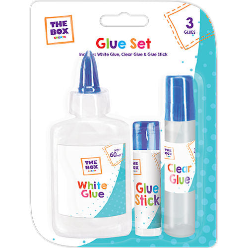 Glue Set 3 Piece - PVA Glue Stick Roll-On Adhesive Crafting Supplies