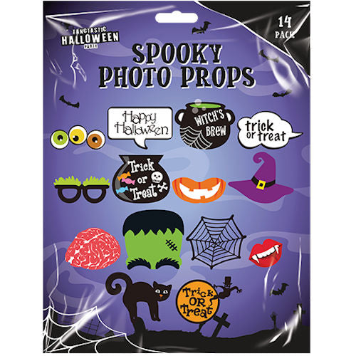 Halloween Photo Props - 14 Piece Spooky Party Decoration Selfie Booth Fun Festive Haunted House