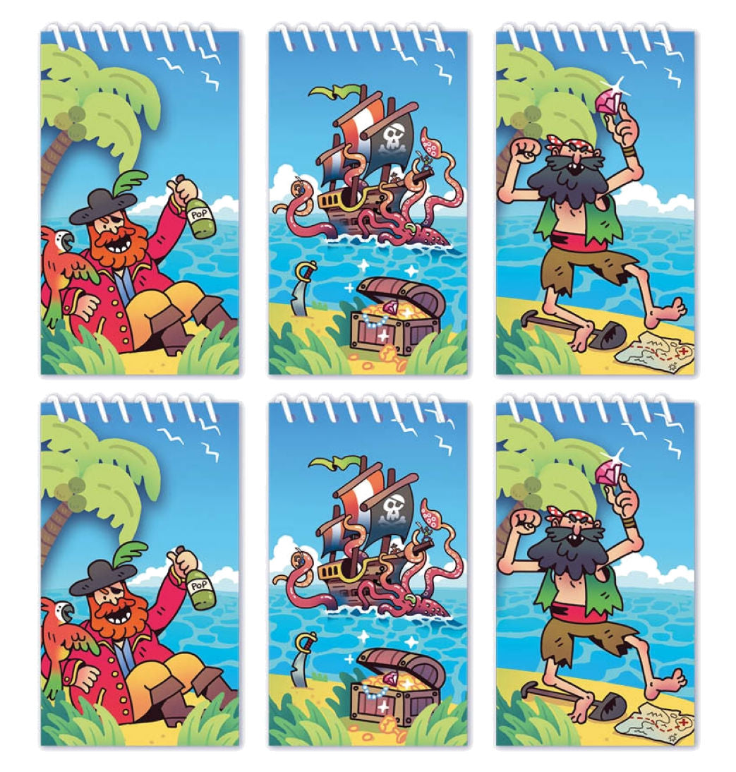 6 Mini Pirate Spiral Notebooks