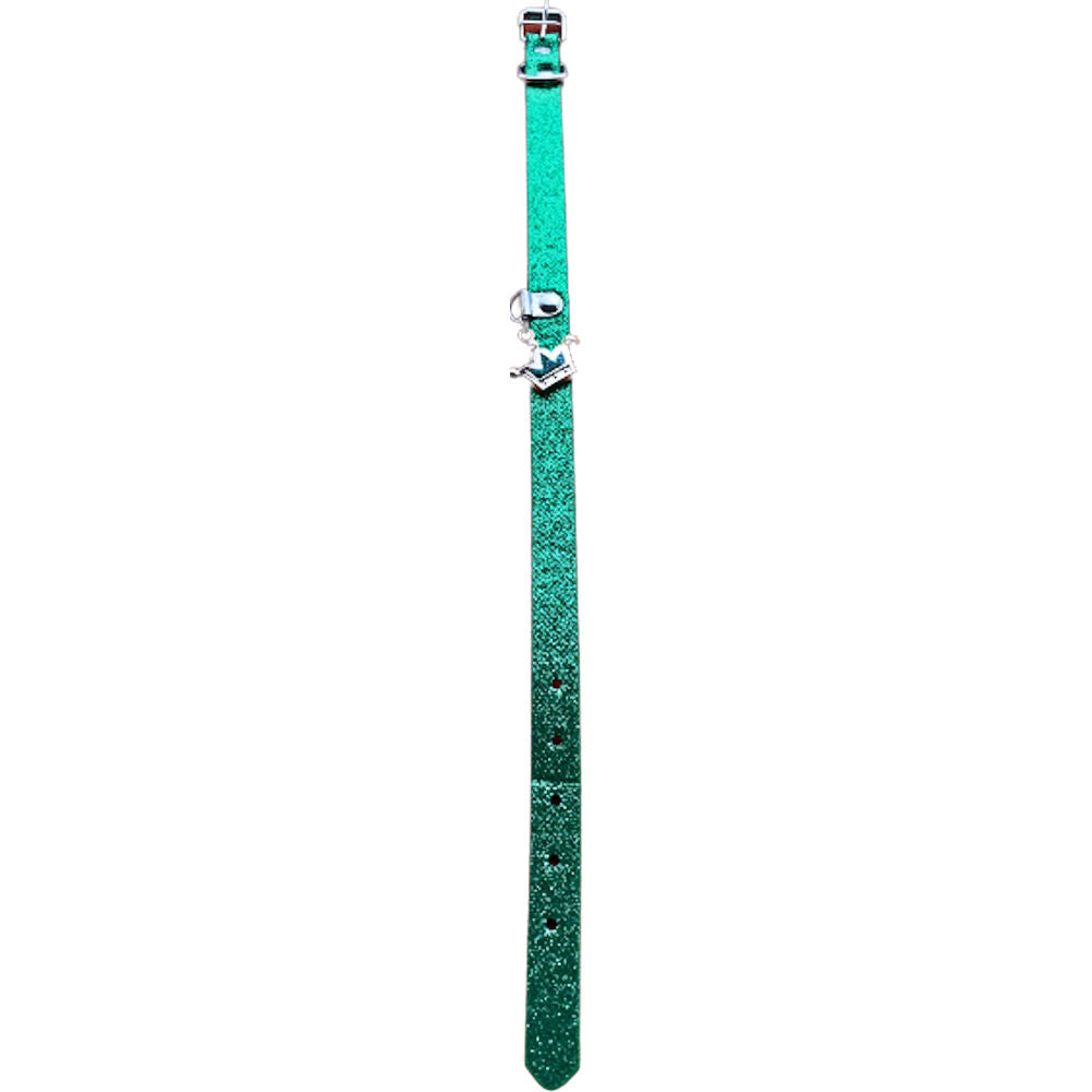 Glitter Dog Collar With Crown Green - Adjustable Sparkly Durable Pet Accessory