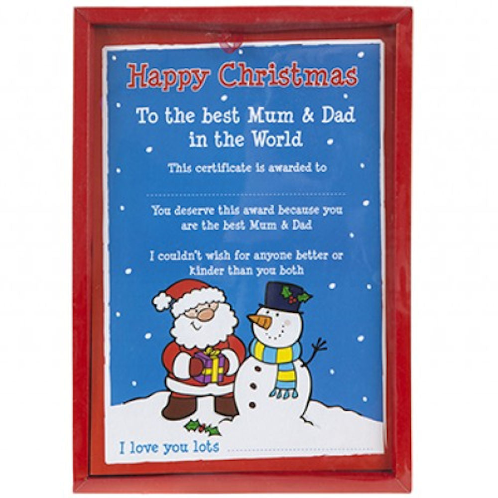 Happy Christmas Best Mum & Dad In The World Certificate Festive Xmas Holiday Gift