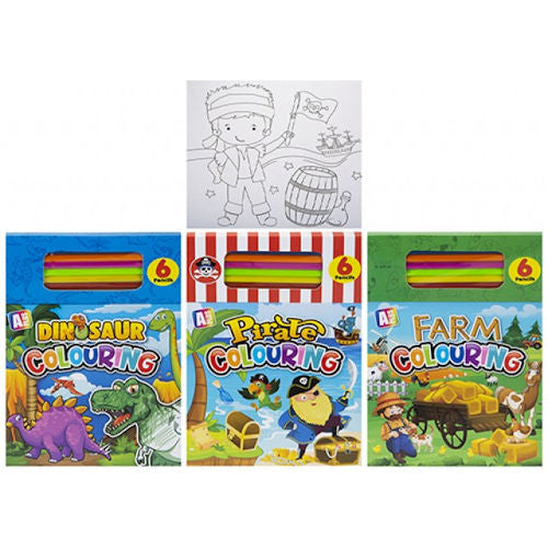 Boys Colouring Pad - Assorted Designs Colouring Book With Pencils Dinosaur Pirate Farm