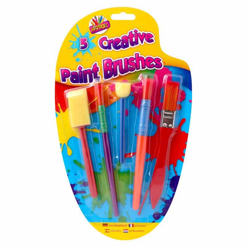 Kids Creative Brush Set - 5 Pack Assorted Sizes Art Supplies Painting Crafting