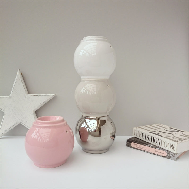 Chrome Stackable Large Ball Ceramic Wax Burner Melter - Aromatherapy Fragrance Home Decor