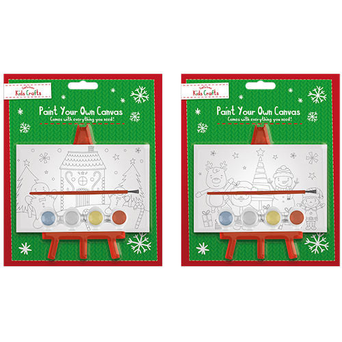 Christmas Paint Your Own Canvas With Stand - Assorted Festive Holiday DIY Craft Activity Paints Included Decor