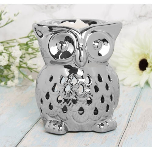 Chrome Ceramic Owl Wax Burner - Aromatherapy Fragrance Home Decor