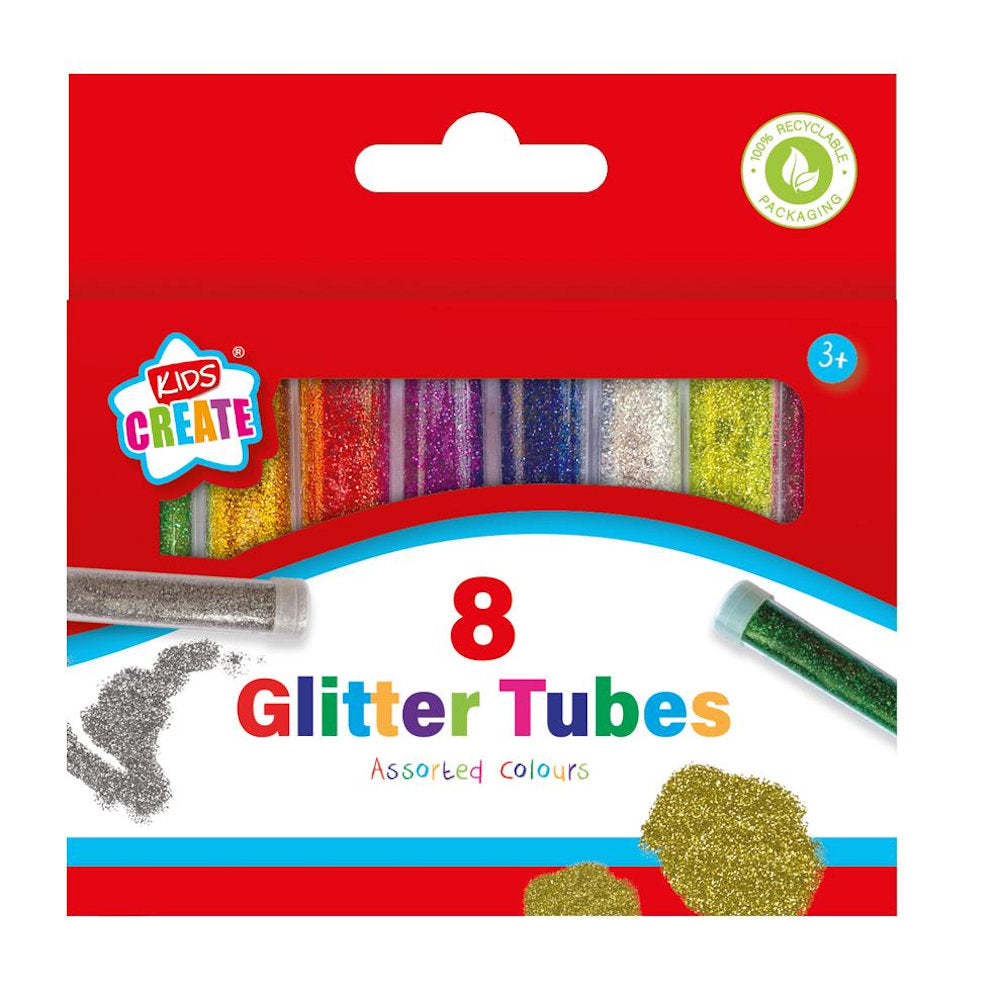 Glitter Tubes - 8 Pack Assorted Colours Glitter Crafting Scrapbooking Decorative Projects