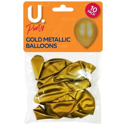 Gold Metallic Balloons - 10 Pack Shiny Gold Finish Parties Celebrations