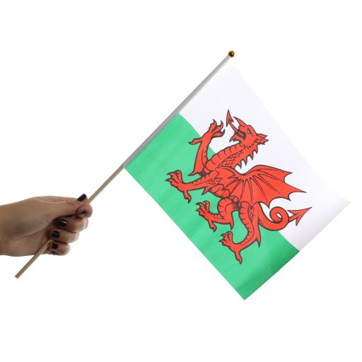 10 Wooden Wales Hand Flags