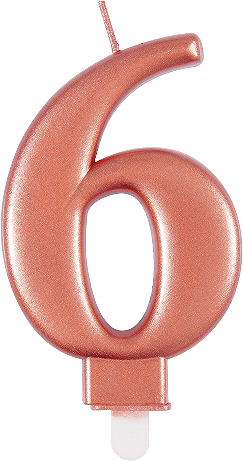 Number 6 Metallic Rose Gold Candle