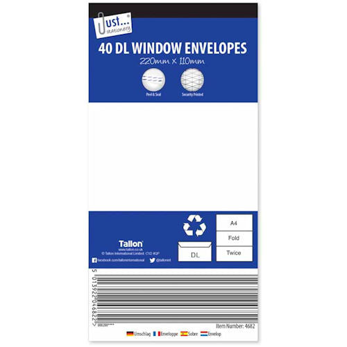 White DL Peel & Seal Envelopes - 40 Pack 220mm x 110mm Office Stationery Mailing