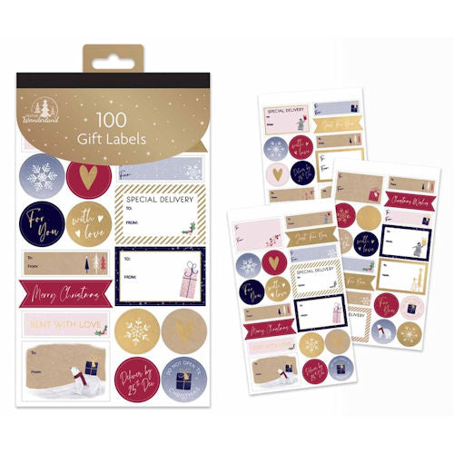 Christmas Contemporary Gift Labels Book - 100 Pack Festive Holiday Present Wrapping Decoration