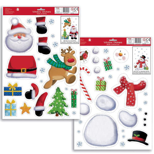 Build Santa Snowman Window Sticker - Assorted Festive Decorations for Windows Reusable Design Christmas Decorating