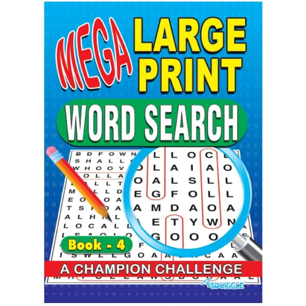 A4 Mega Large Print Word Search Book - Assorted Easy To Read Format High Quality Paper Relaxing Brain Teasers