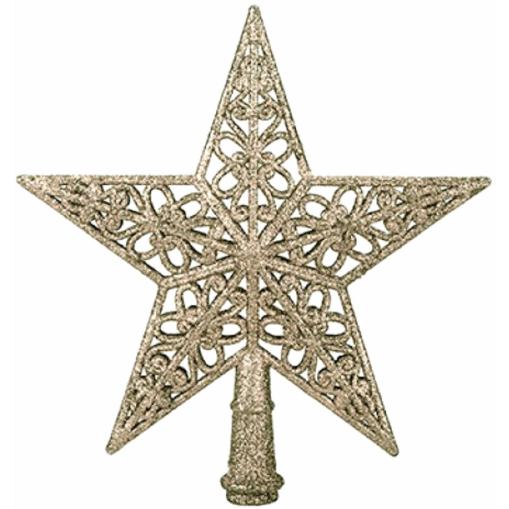 Champagne Tree Top Star - 20cm 5 Tip Christmas Decoration Glitter Sparkle