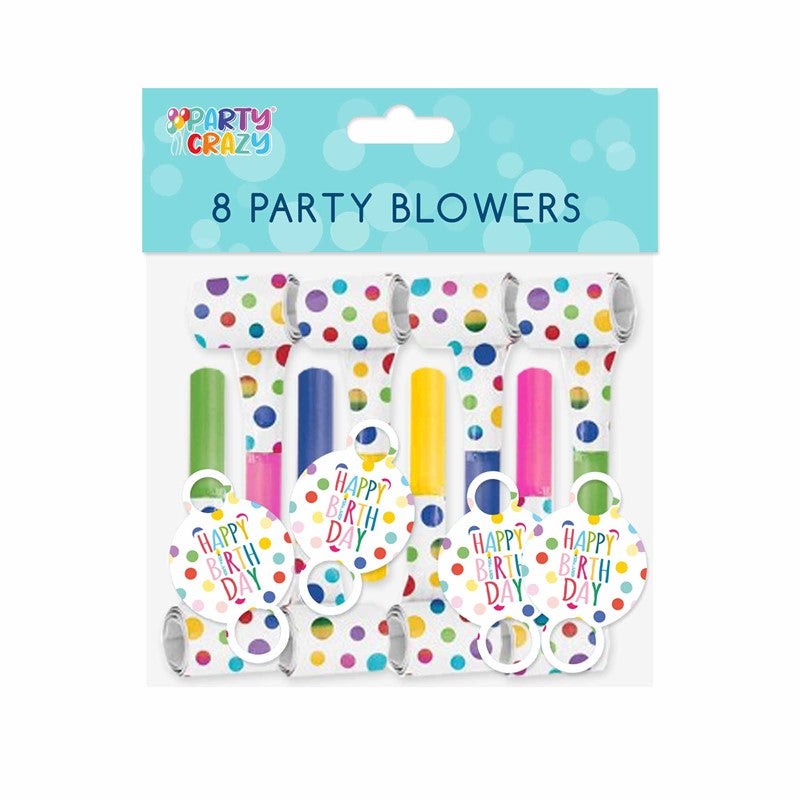 Happy Birthday Design Party Blowers - 8 Pack Celebration Fun Supplies