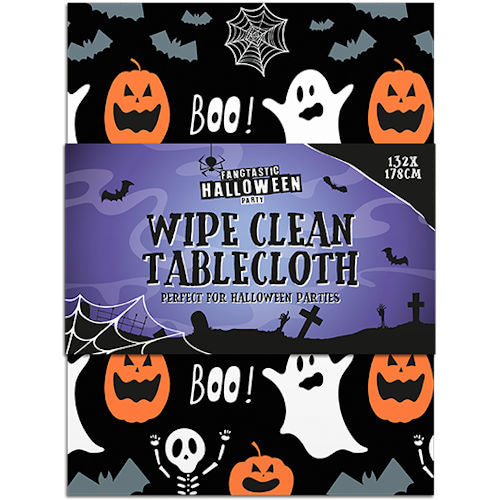 Halloween Wipe Clean Tablecloth - 132cm x 178cm Spooky Festive Haunted House Ghost Witch Bat Spider Web