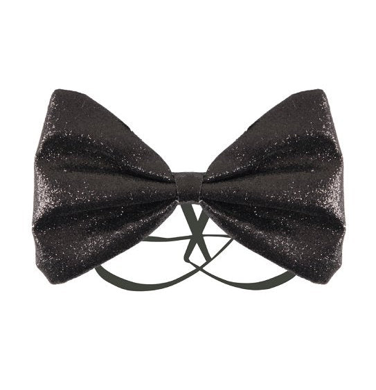 Black Glitter Elastic Bow Tie