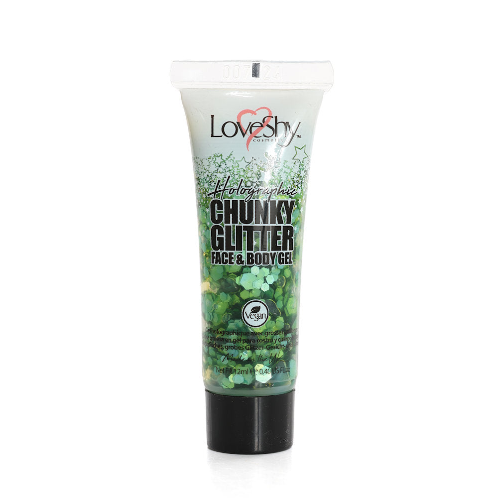 LoveShy Green Holographic Chunky Glitter Face & Body Gel