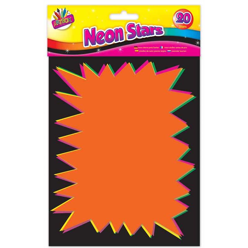 Fluorescent Flashes - 20 Pack Neon Stars Assorted Colours Car Boot Sale Arts Crafts School Supplies