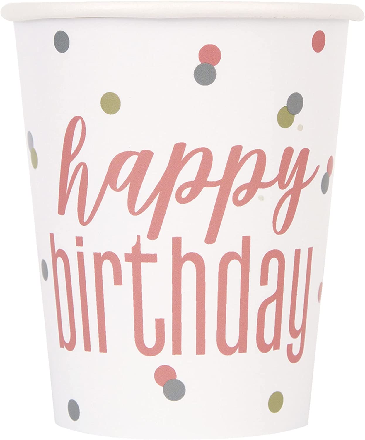 8 Rose Gold Happy Birthday Glitz 9oz Paper Cups