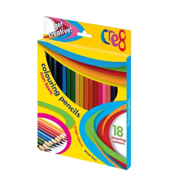 Colouring Pencils - 18 Pack Assorted Bright Colours Art Supplies Drawing Sketching Crafting